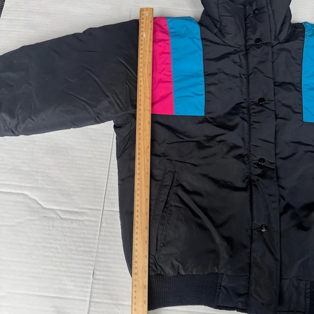 Vintage Olympian Down Ski Jacket Women's M Black 80s 90s Colorblock Puffer Coat - Picture 5 of 10